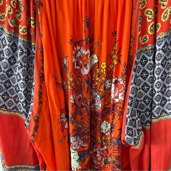 Free People Red Orange Positano Printed Blouse Top 37617 - Picture 5 of 10